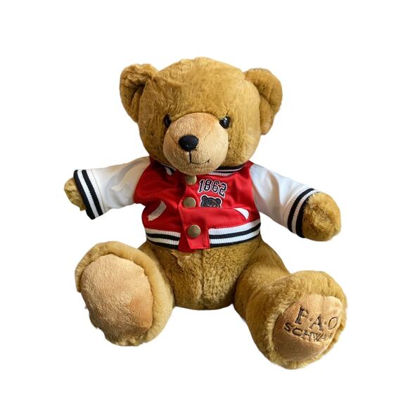 FAO Schwarz 12” Varsity Jacket Football Player Stuffed Teddy Bear Plush - Picture 1 of 14